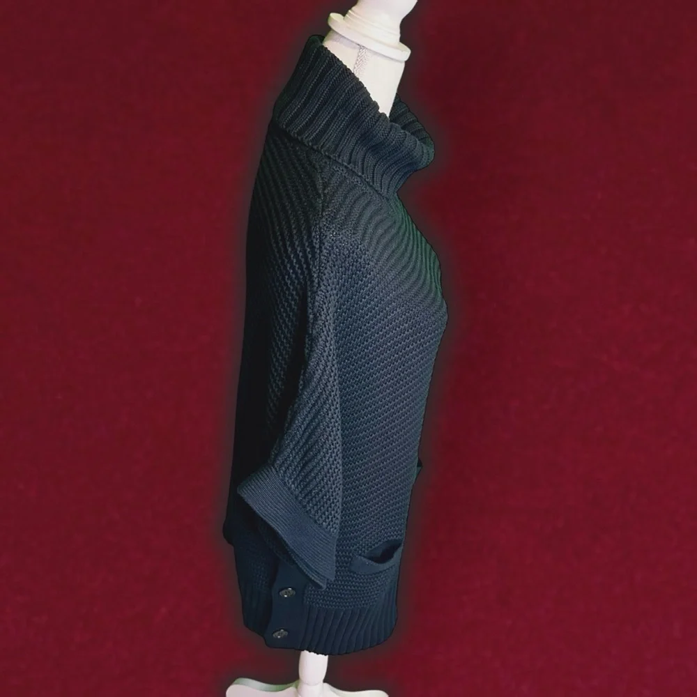 NWT J. Crew Black Cotton / Wool Blend Side Button ‘Turtleneck Poncho’ Size XS